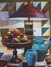 Still Life with Lamp, Pottery & Fruit Image