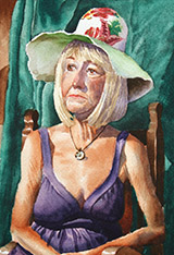 Woman in Violet with Hat Watercolor
