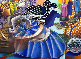 Still Life with Blue Pumpkin & Raven Painting
