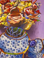 Roses in Delft Ginger Jar painting